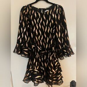 SALONI Black Dress with Metallic Gold and Rose Accents